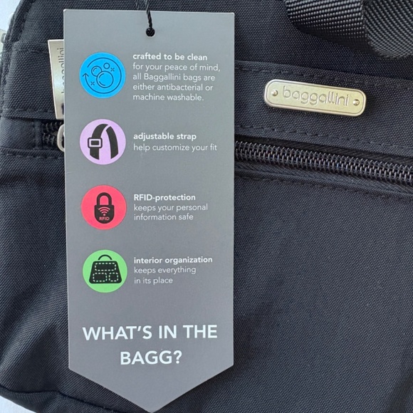 Baggallini Double Zip Medium Black Crossbody Bag RFID Adjustable Strap - Picture 5 of 9